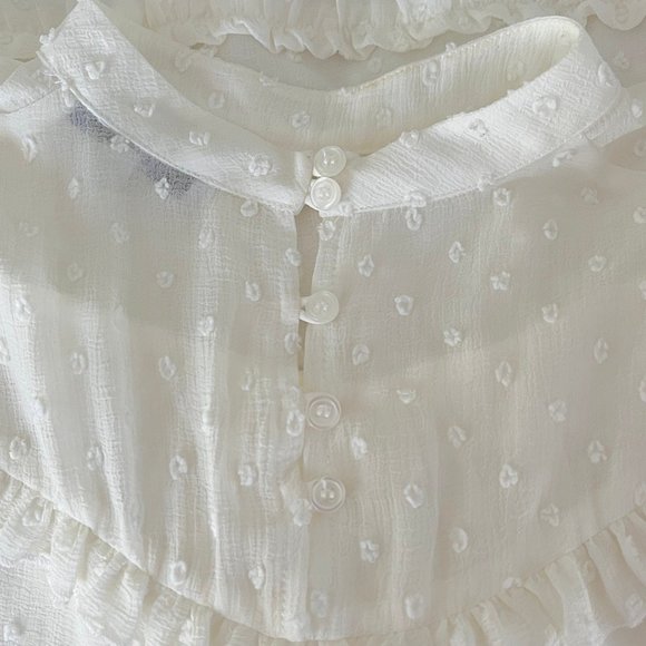 Anthro ivory sheer swiss dot ruffle hem blouse, XS - Picture 3 of 5